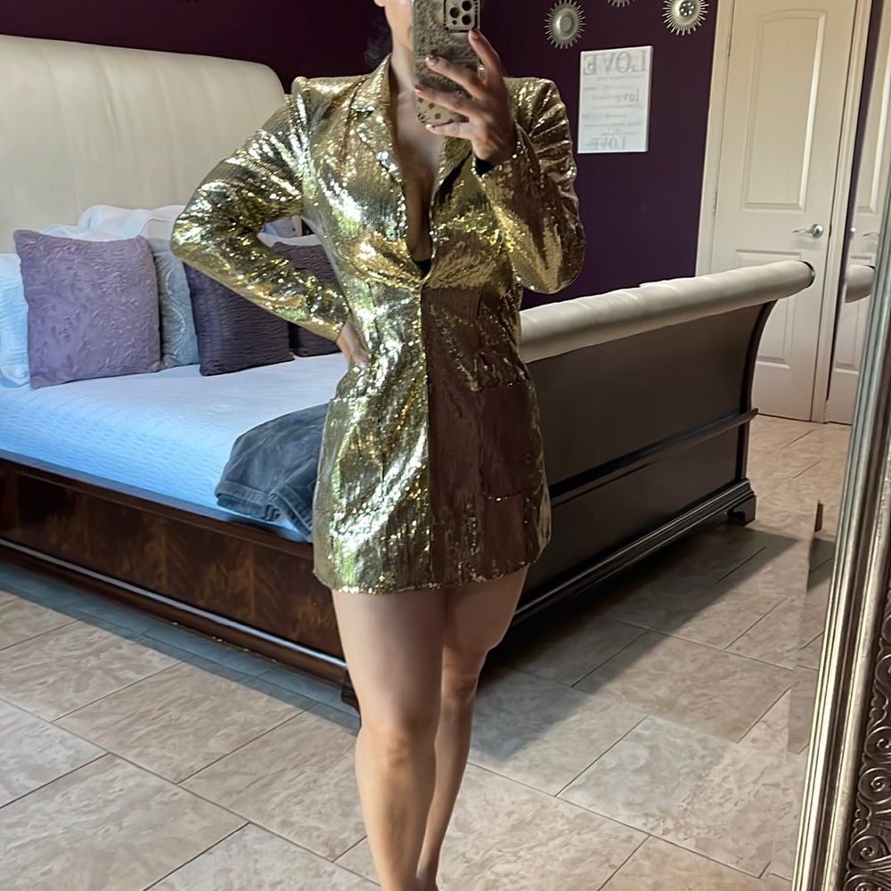 Gold blazer sequin short dress